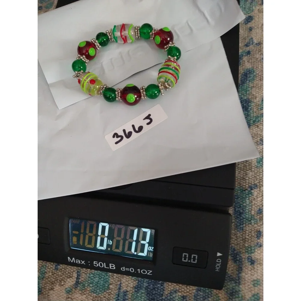 ART to Wear GLASS BEAD CHRISTMAS holiday jewelry STRETCH BRACELET Lampwork